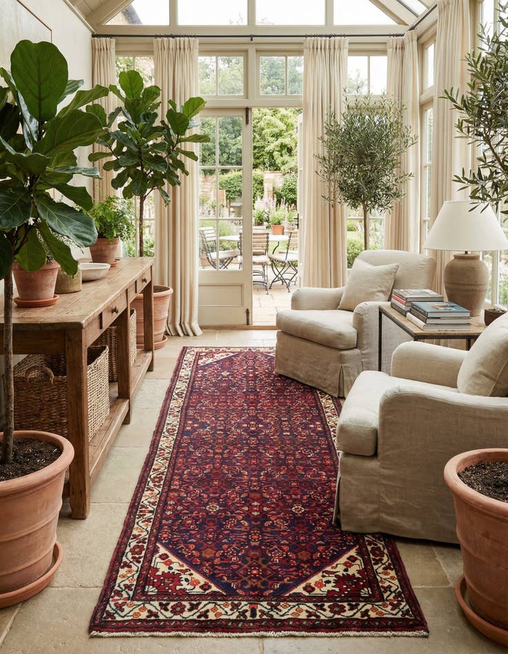 Detail image of 3' 6 x 9' 10  Hand Knotted Hossainabad Persian Wool Runner Rug