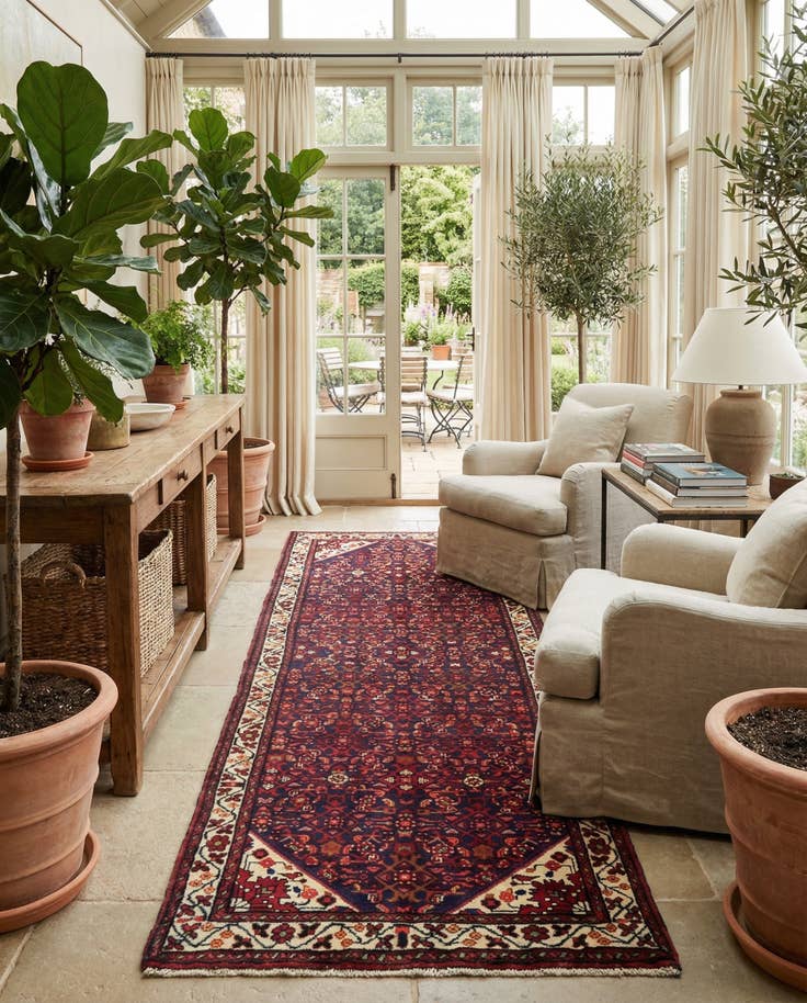 Detail image of 3' 6 x 9' 10 Hand Knotted Hossainabad Persian Wool Runner Rug