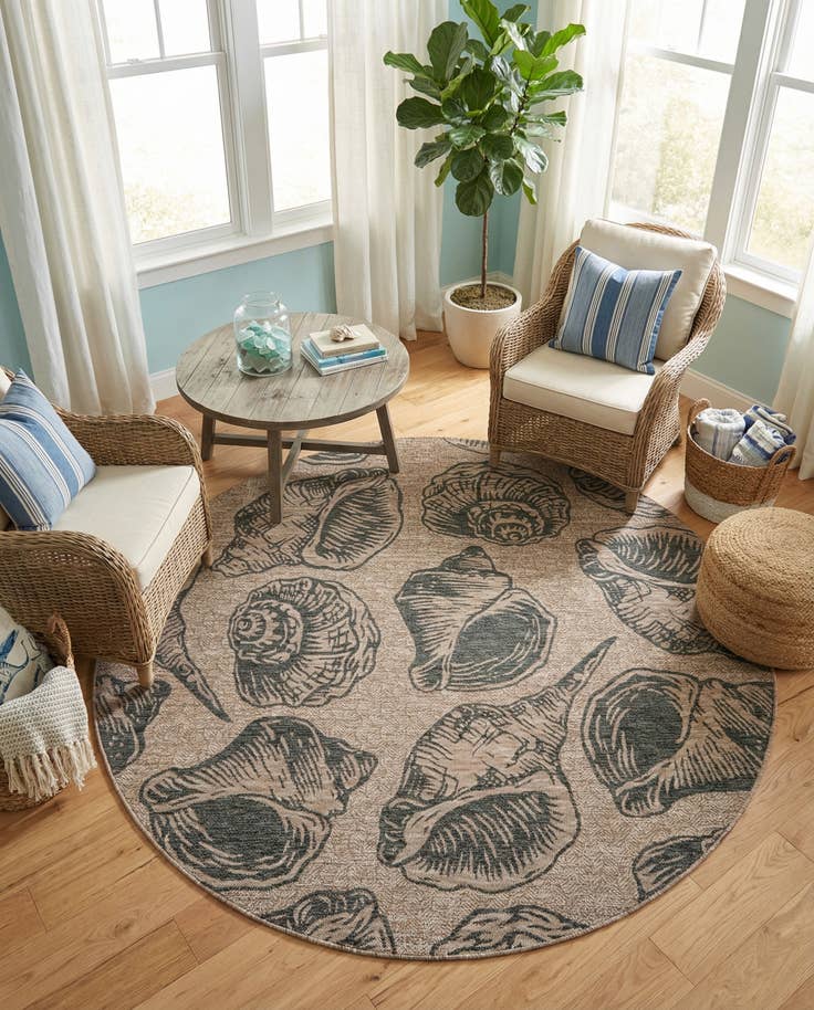 Detail image of 7' 10 x 7' 10 Easy-Clean Coastal Indoor / Outdoor Round Rug