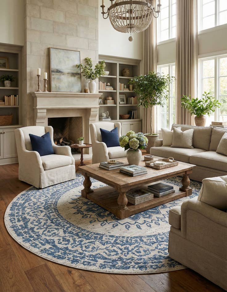 Detail image of  13' x 13'  Washable Traditional Indoor / Outdoor Round Rug