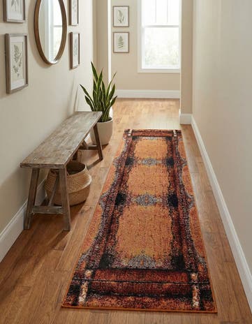 Orange Washable Casablanca Runner Rug