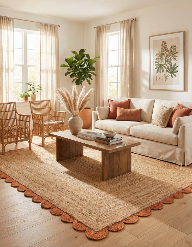 Detail image of  8' x 10'  Hand Scallop Braided Jute Rug