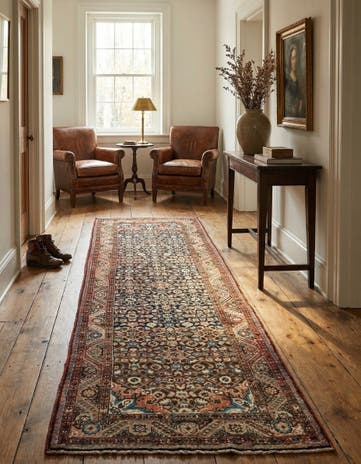 3' 8 x 10' 6 Hand Knotted Hossainabad Persian Wool Runner Rug