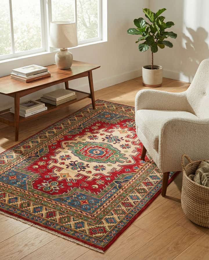 4' x 5' 8 Hand Knotted Kazak Rug