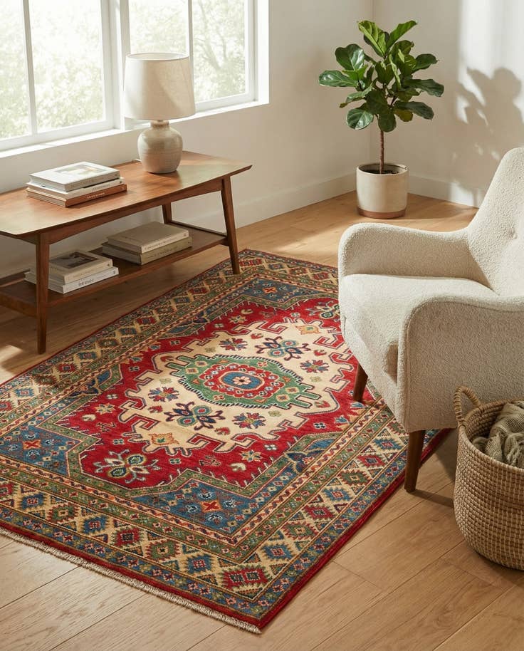 Detail image of 4' x 5' 8 Hand Knotted Kazak Rug