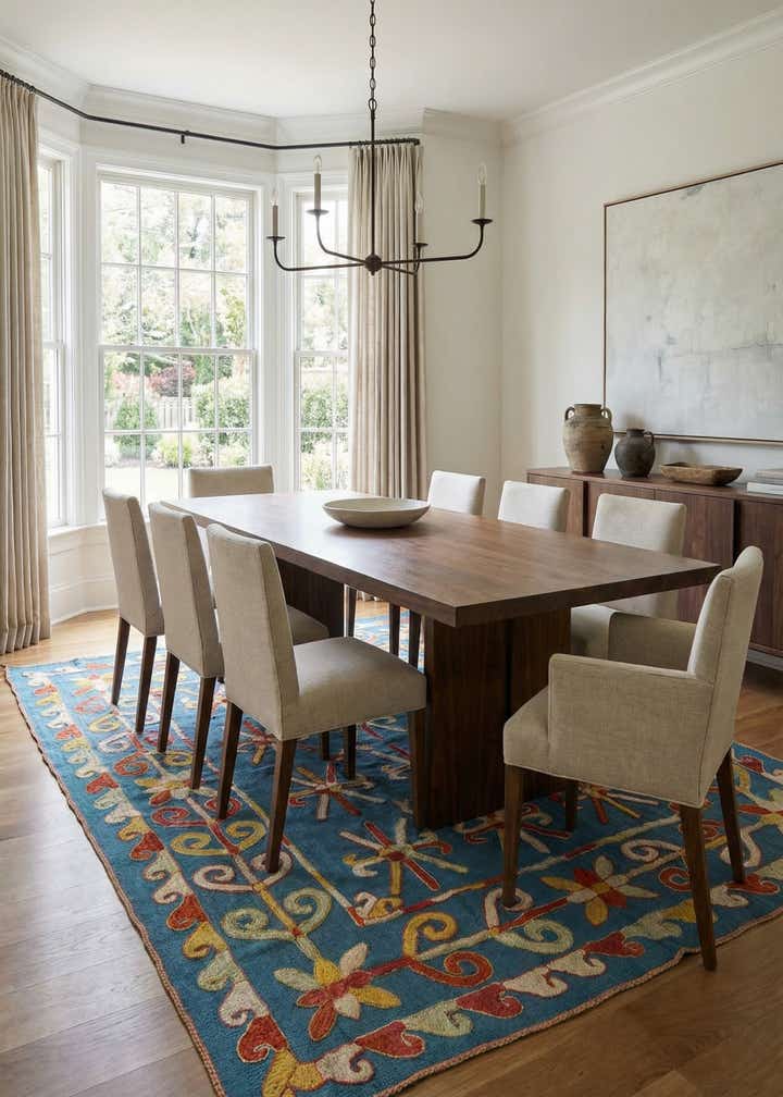 5' 6 x 7' Hand Woven Kilim Suzani Wool Rug