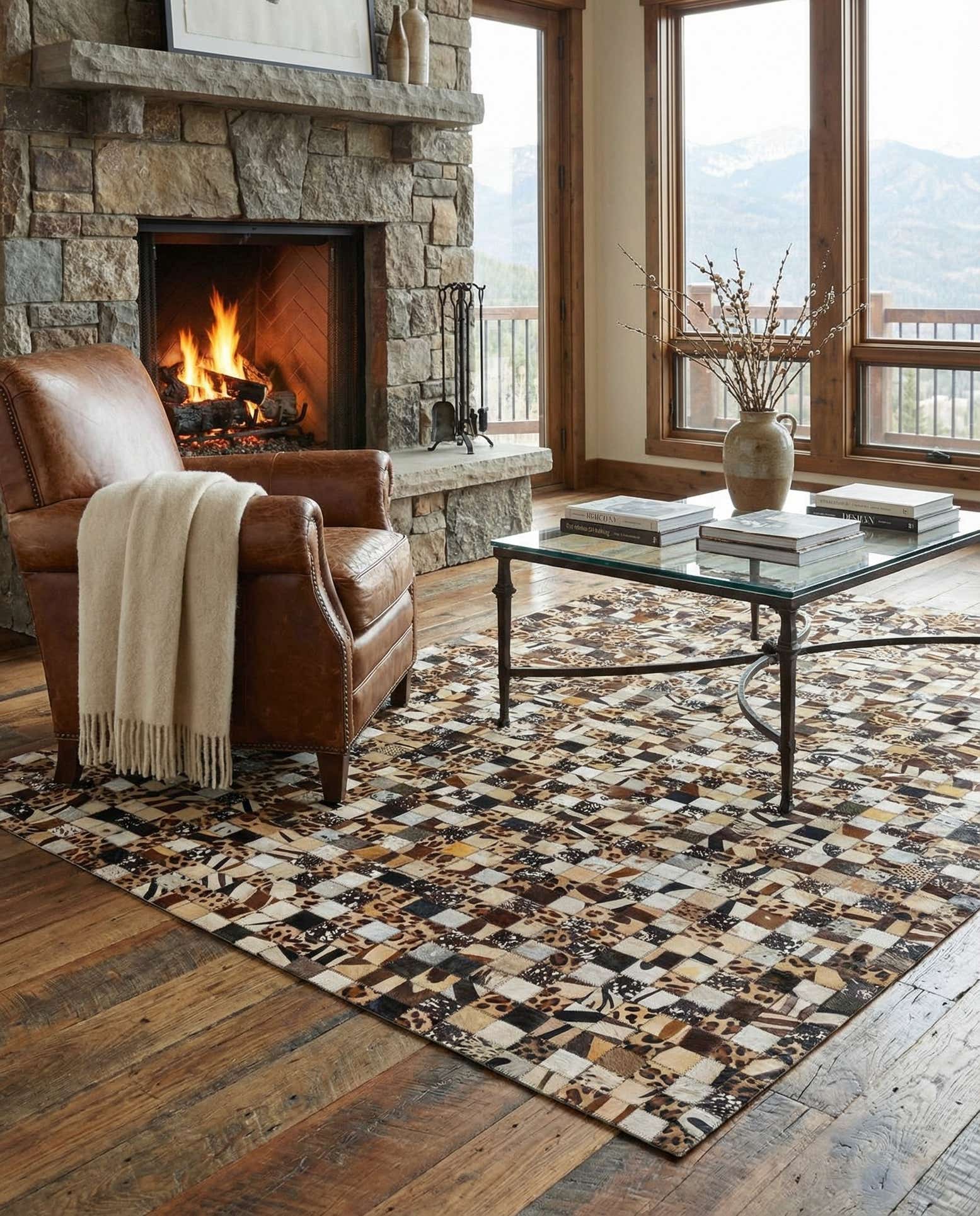 5' 1 x 8' 1 Cowhide Leather Rug