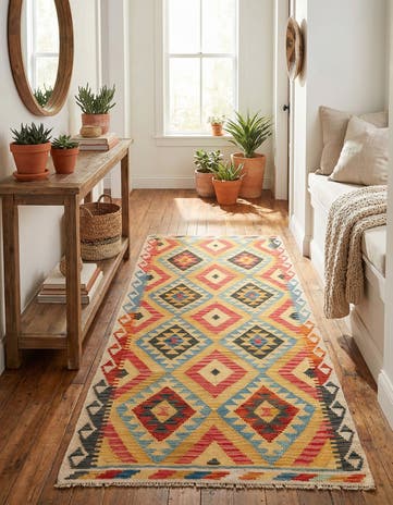 3' 5 x 6' 7 Hand Woven Kilim Maymana Wool Runner Rug