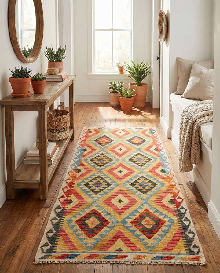 3' 5 x 6' 7 Hand Woven Kilim Maymana Wool Runner Rug
