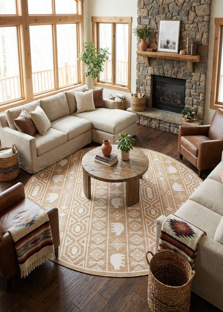 12' x 12' Easy-Clean Southwestern Indoor / Outdoor Round Rug
