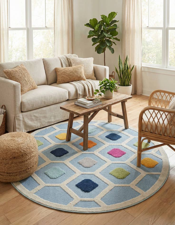 Detail image of 5' 3 x 5' 3 Easy-Clean Aruba Indoor / Outdoor Round Rug