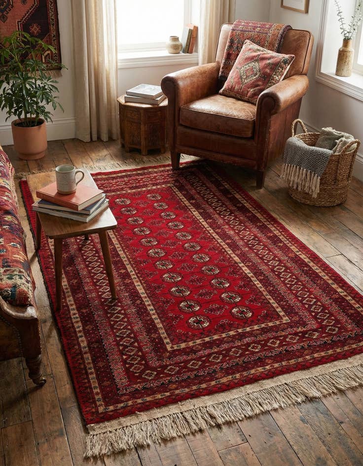 Detail image of 3' 7 x 5' 11  Hand Knotted Afghan Akhche Wool Rug