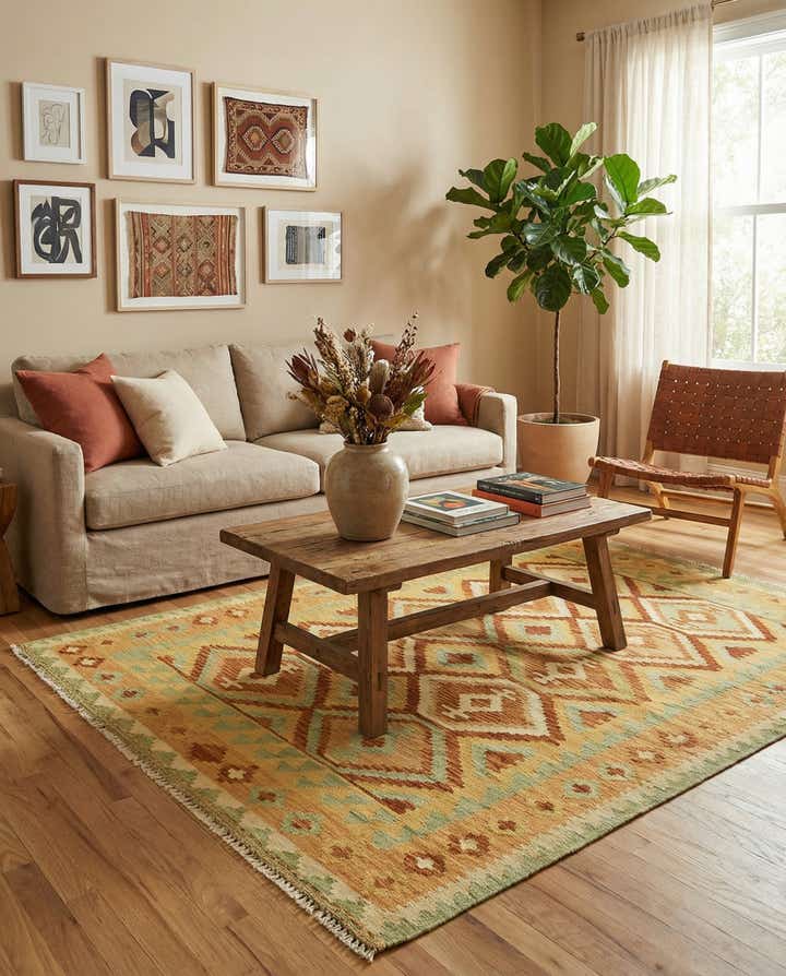 4' 9 x 6' 6 Hand Woven Kilim Waziri Wool Rug