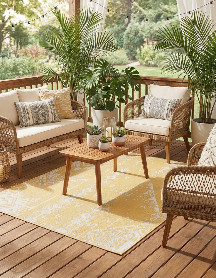 Detail image of  9' x 12'  Washable Bohemian Indoor / Outdoor Rug