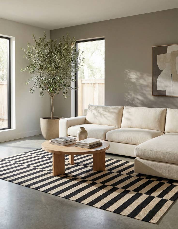 Detail image of 4' 3 x 6'  Hand Woven Kilim Modern Wool Rug