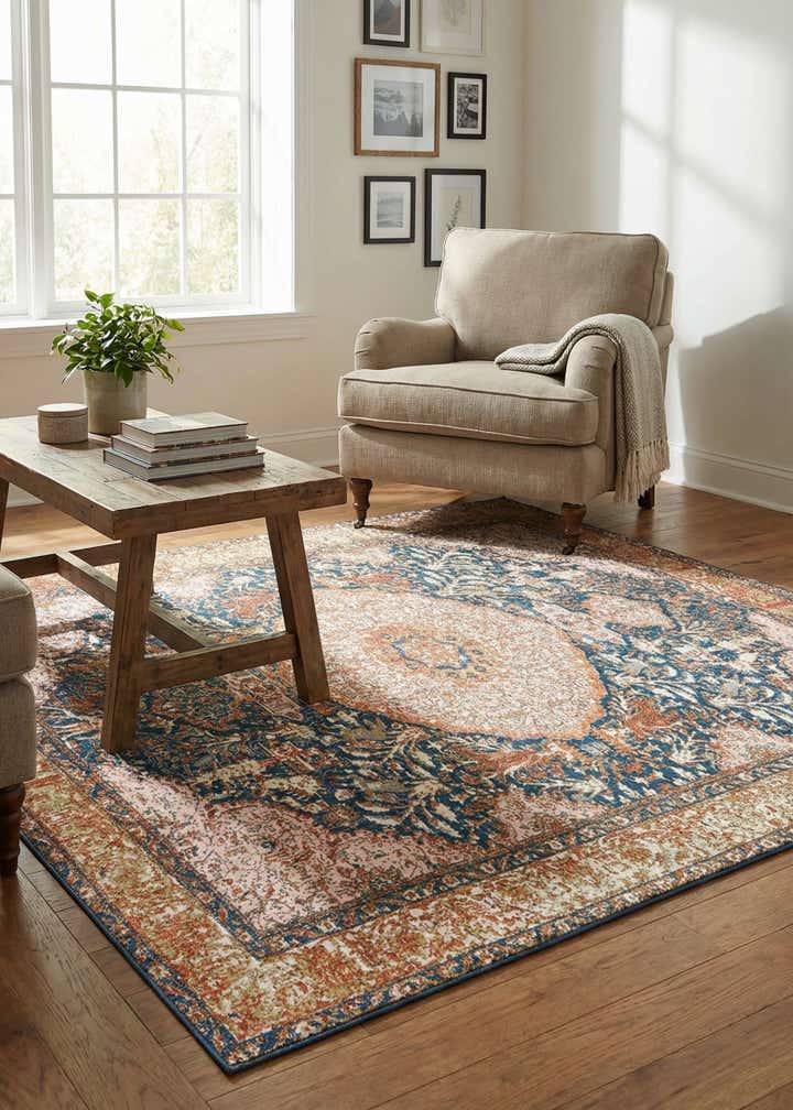 7' 10 x 7' 10 Easy-Clean Traditional Indoor / Outdoor Square Rug