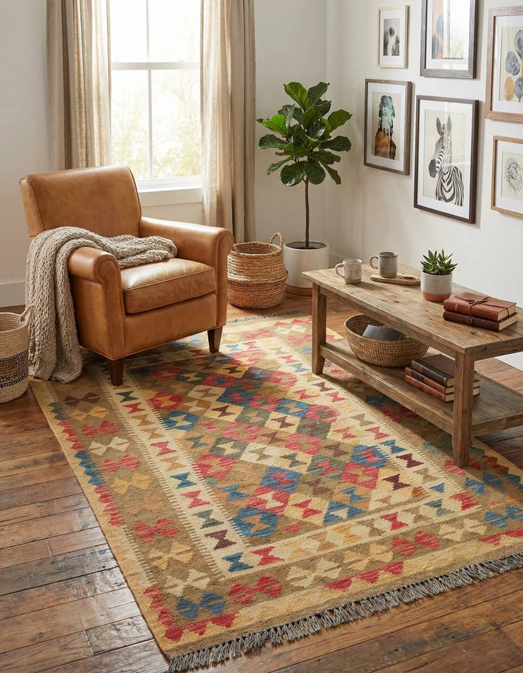 Detail image of 3' 3 x 4' 9  Hand Woven Kilim Maymana Wool Rug