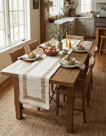 White and Natural Hand Woven Chindi Jute Table Runner Rug