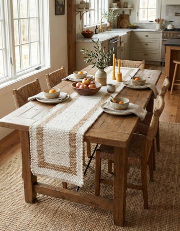 White and Natural Hand Woven Chindi Jute Table Runner Rug