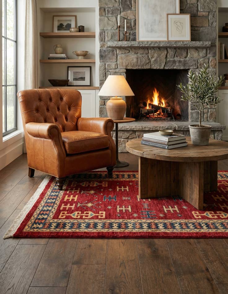 Detail image of 3' 5 x 4' 10 Hand Knotted Ziegler Wool Rug