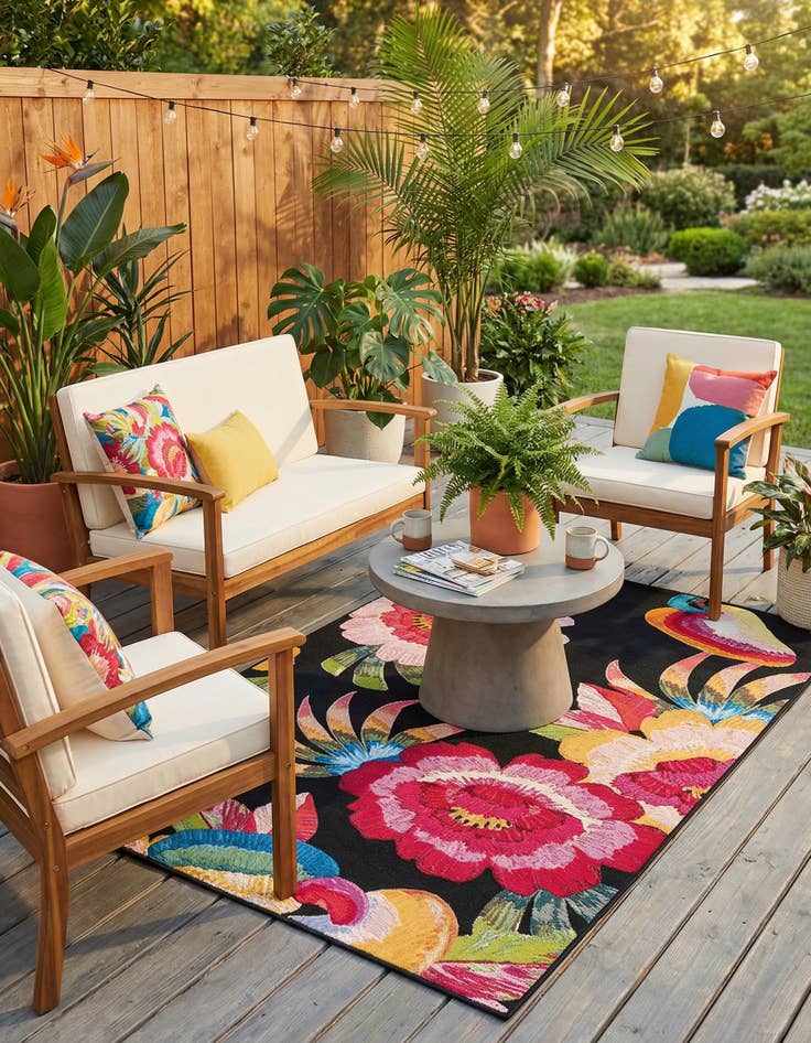 Detail image of 5' x 8'  Washable Botanical Indoor / Outdoor Rug