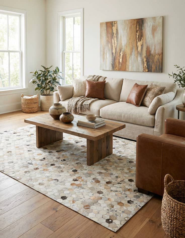 Detail image of 5' 1 x 8' Cowhide Stocks Rug