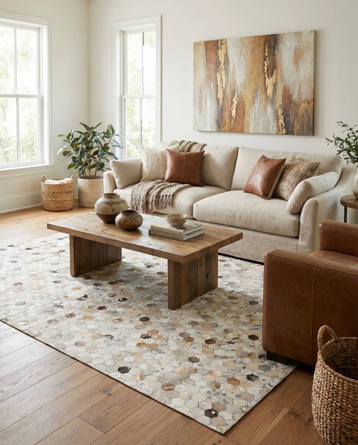 Detail image of 5' 1 x 8' Cowhide Stocks Rug