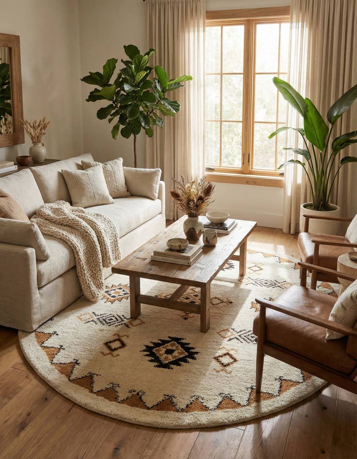 Detail image of 6' 6 x 6' 6  Hand Knotted Moroccan Wool Round Rug