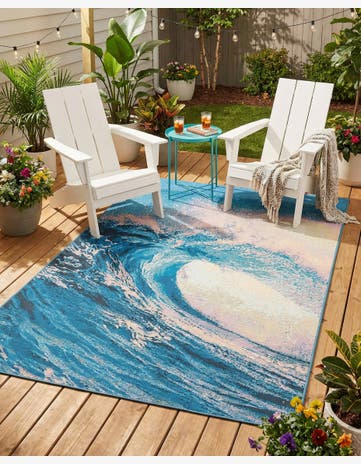 Blue Easy-Clean Modern Indoor / Outdoor Rug