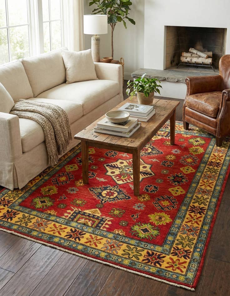 Detail image of  5' x 6' 5  Hand Knotted Kazak Rug