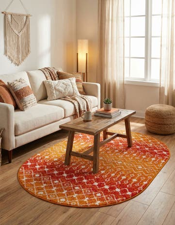 Orange and Red Moroccan Trellis Oval Rug