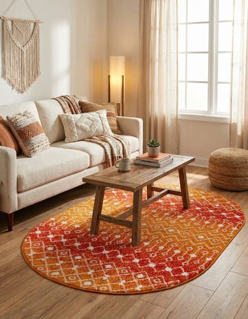 Orange and Red Moroccan Trellis Oval Rug