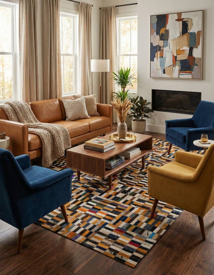 Detail image of  5' 1 x 7' 11 Cowhide - Patchwork Rug