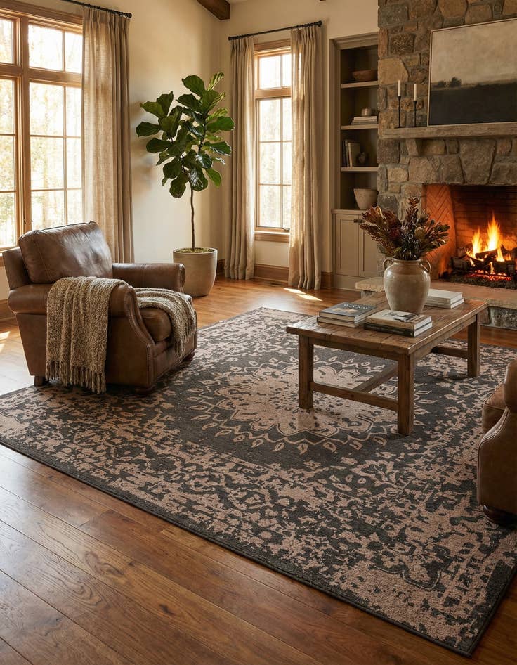 Detail image of 13' x 13'  Washable Traditional Indoor / Outdoor Square Rug