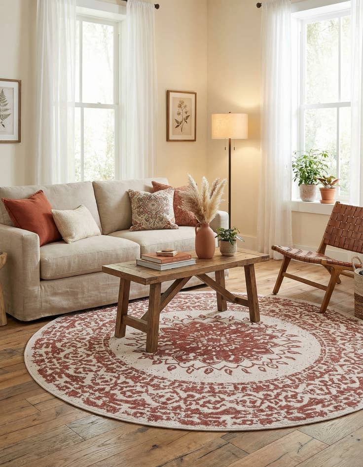 Detail image of 6' x 6' Easy-Clean Traditional Indoor / Outdoor Round Rug
