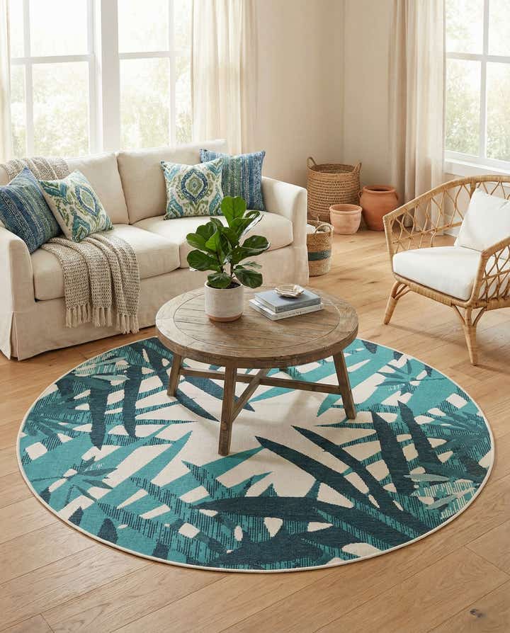 6' x 6' Easy-Clean Botanical Indoor / Outdoor Round Rug