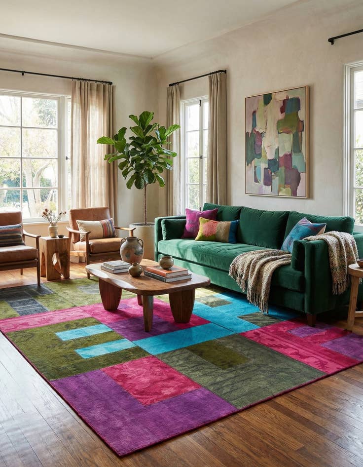 Detail image of 7' 3 x 10'  Hand Woven Patchwork Wool Rug