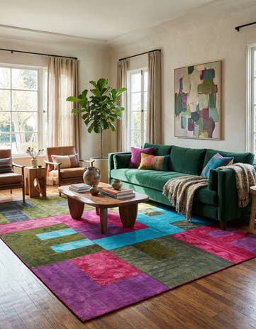 7' 3 x 10' Hand Woven Patchwork Wool Rug