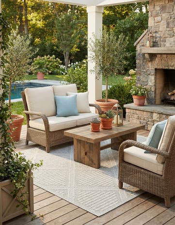Light Gray Easy-Clean Trellis Indoor / Outdoor Square Rug