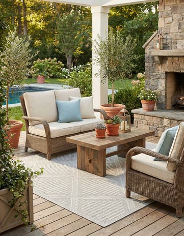 Light Gray Easy-Clean Trellis Indoor / Outdoor Square Rug