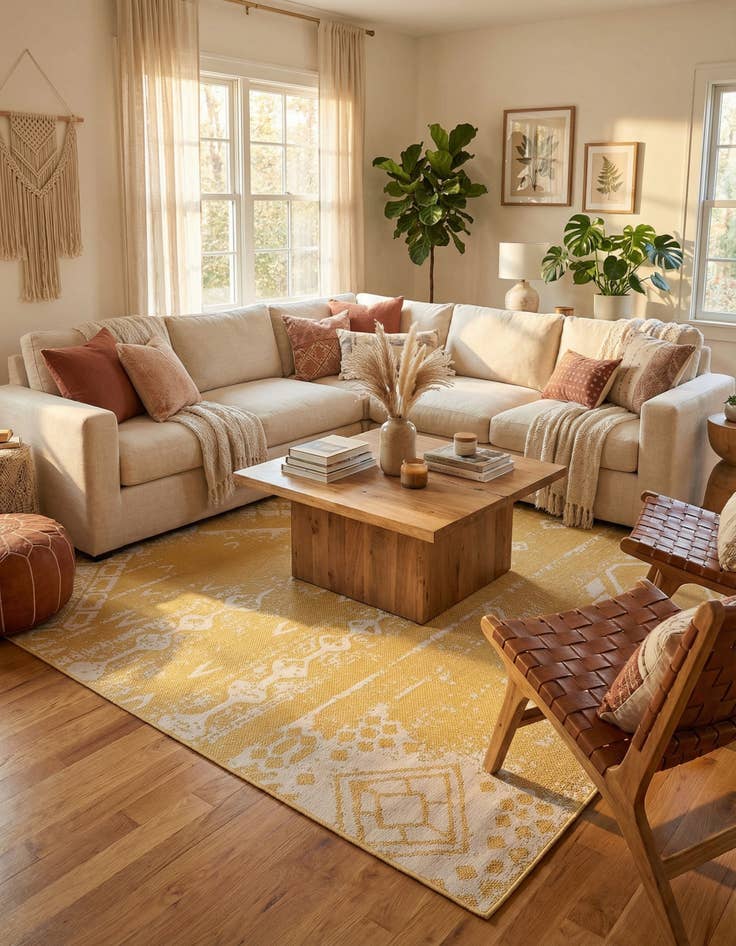 Detail image of 13' x 13' Easy-Clean Bohemian Indoor / Outdoor Square Rug