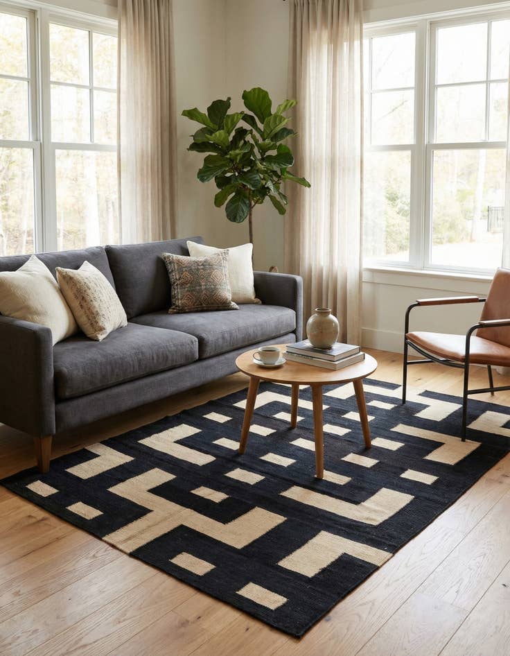 Detail image of 4' 4 x 6'  Hand Woven Kilim Modern Wool Rug