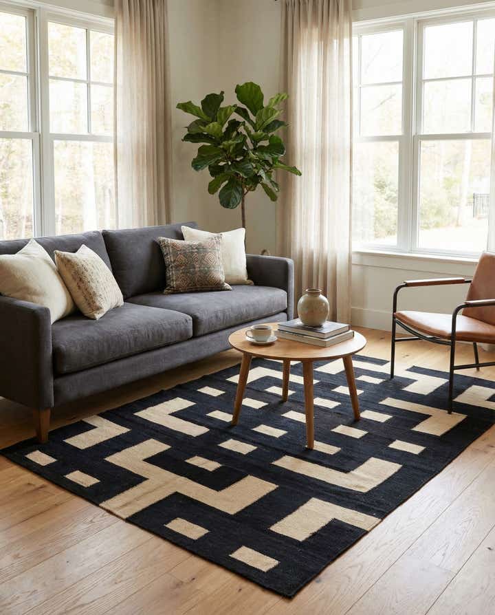 4' 4 x 6' Hand Woven Kilim Modern Wool Rug