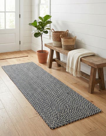 Navy Blue Handmade Tweed Braided Jute Runner Rug