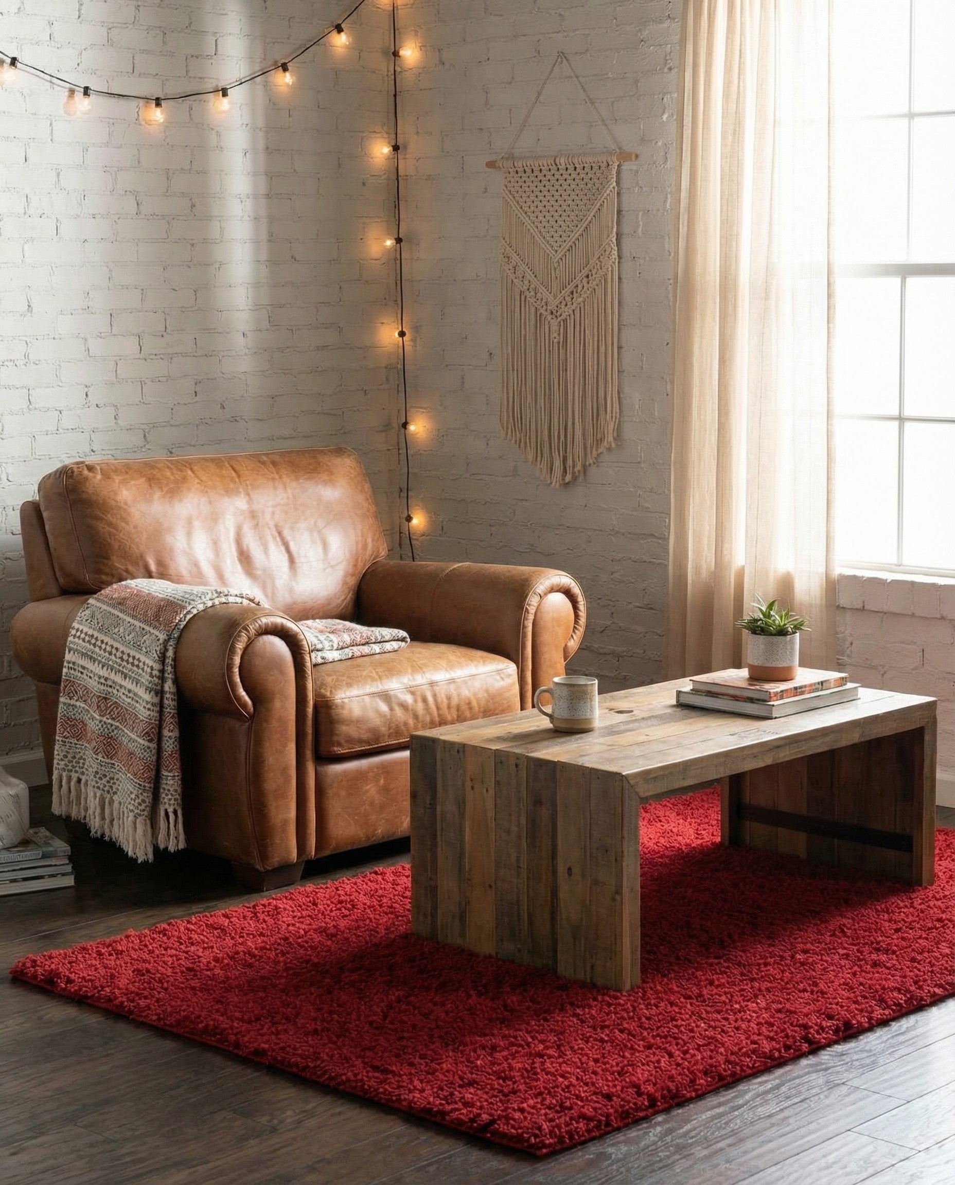 A rectangular 4x6 red shag rug with a deep, textured pile, perfect for a modern living room or bedroom.