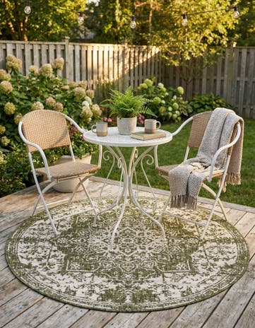 Green Easy-Clean Jill Zarin Dubai Indoor / Outdoor Round Rug