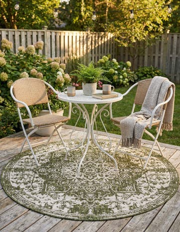 Green Easy-Clean Jill Zarin Dubai Indoor / Outdoor Round Rug