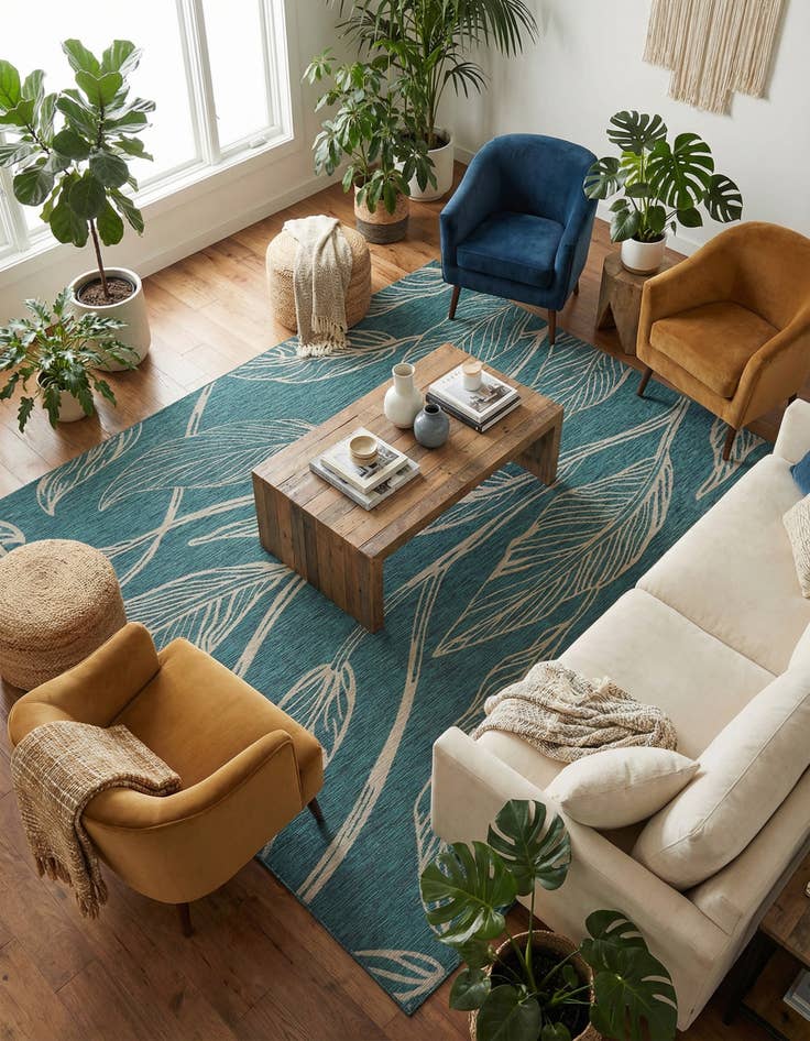 Detail image of  13' x 13'  Washable Botanical Indoor / Outdoor Square Rug