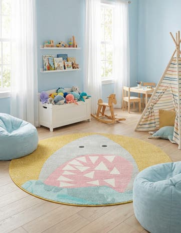 5' 1 x 5' 1 Shark Whimsy Kids Round Rug
