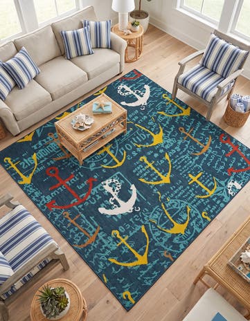 7' 10 x 7' 10 Easy-Clean Coastal Indoor / Outdoor Square Rug